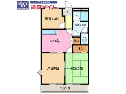 クィーンズコートC棟(3DK/2階)の間取り写真