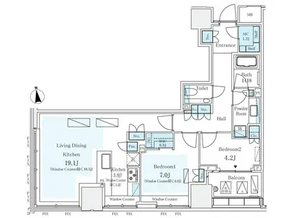パークコート ザ・三番町ハウス(2LDK/15階)の間取り写真