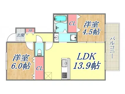 ミストラルコート2(2LDK/1階)の間取り写真