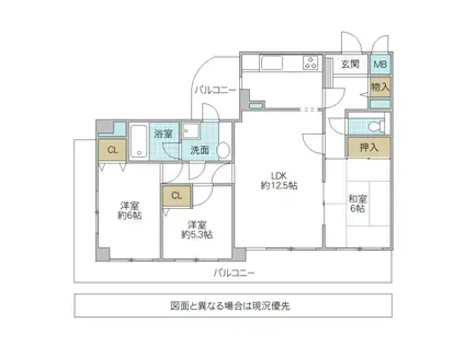ライオンズマンション水戸三の丸(3LDK/5階)の間取り写真