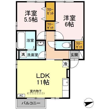 ルミエール生野屋(2LDK/2階)の間取り写真