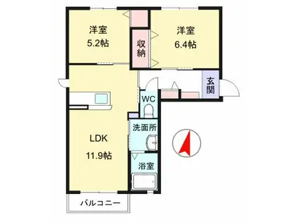カーサ レジオ(2LDK/2階)の間取り写真