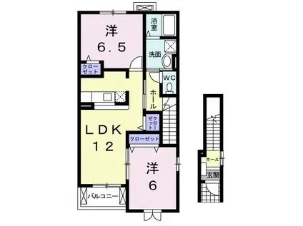 KSハイツ西川原A(2LDK/2階)の間取り写真