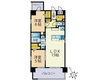 西鉄天神大牟田線 高宮駅(福岡) 徒歩5分 9階建 築2年(2LDK/8階)の間取り写真