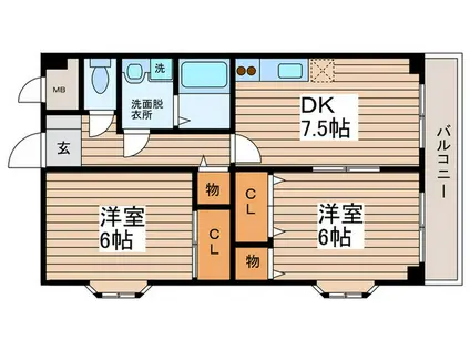 シャイニーヒル(2DK/2階)の間取り写真