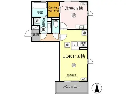 SAKURA B棟(1LDK/1階)の間取り写真