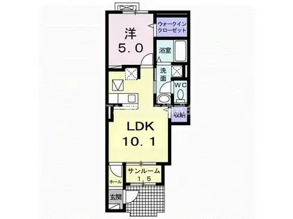 サンソレイユ(1LDK/1階)の間取り写真