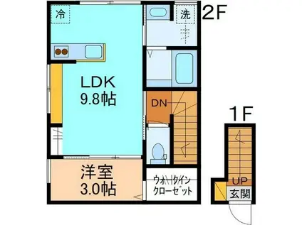 HELIOS中川原ドゥ(1LDK/2階)の間取り写真