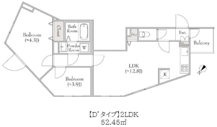 ルミークアン用賀(2LDK/5階)の間取り写真