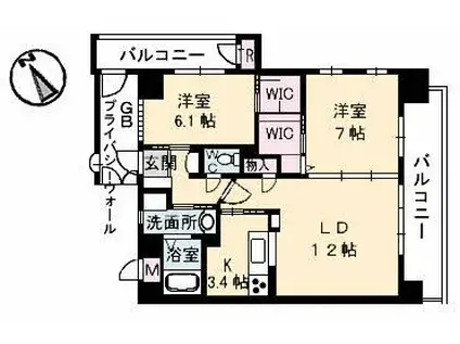 スカイアヴェニュー(2LDK/8階)の間取り写真