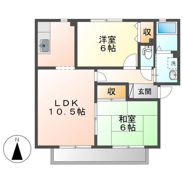 ビアン連島B棟(2LDK/1階)の間取り写真