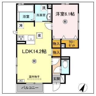 フェリース小名浜(1LDK/1階)の間取り写真