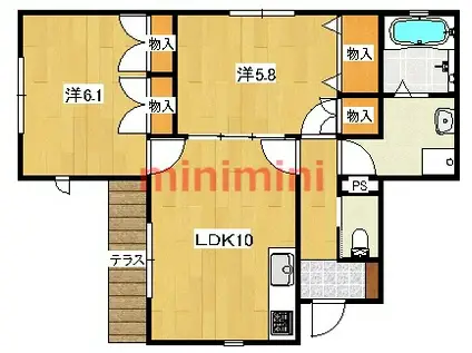 セヴェル春日丘(2LDK/1階)の間取り写真