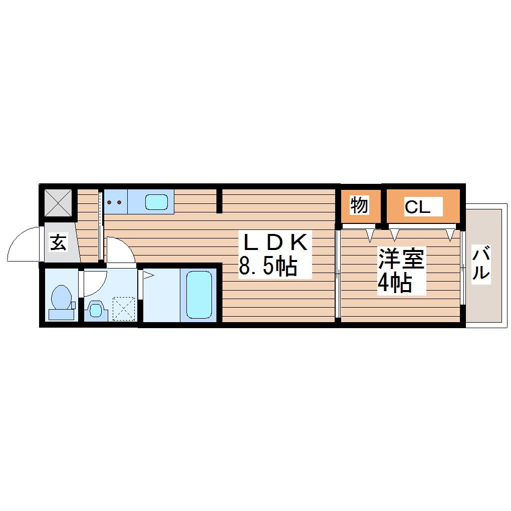 シャトーウイング連坊(1LDK/1階)の間取り写真