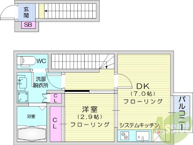RACHEL Ⅱ(1DK/2階)の間取り写真