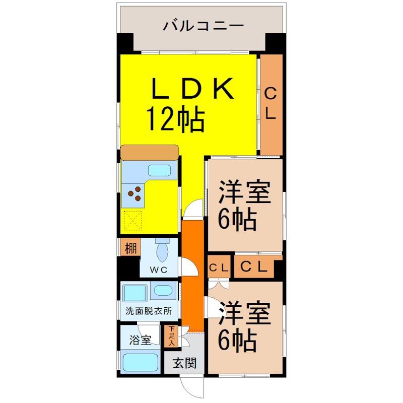 ビラ三秀上前津(2LDK/3階)の間取り写真