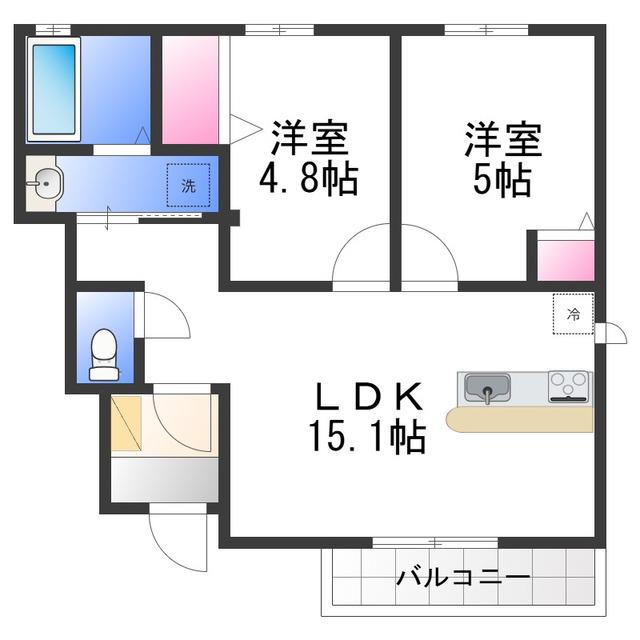 ルミエール重根(2LDK/1階)の間取り写真