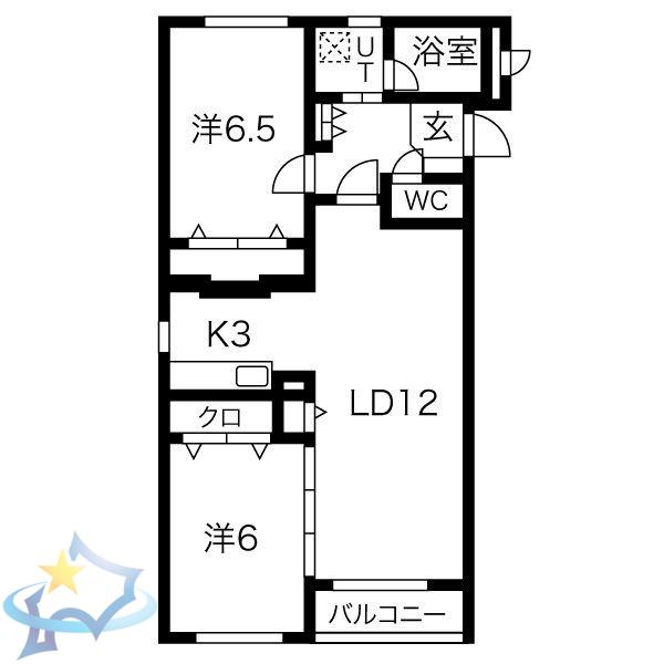 ル・ピエール桑園(2LDK/1階)の間取り写真