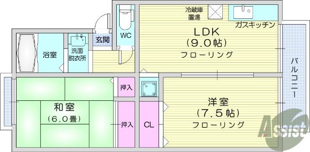トゥインクルコート文化町9番館(2LDK/1階)の間取り写真