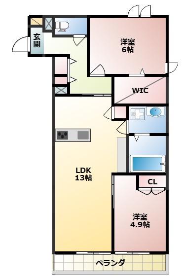 クラウンノーブル(2LDK/2階)の間取り写真