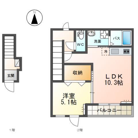 ロングパイン(1LDK/2階)の間取り写真