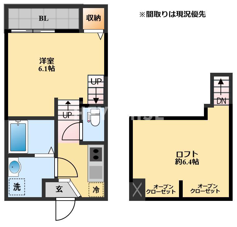 MODERN PALAZZO貝津OTTO(1SK/1階)の間取り写真
