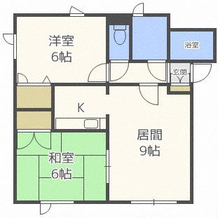 カーサ福士I(2LDK/1階)の間取り写真