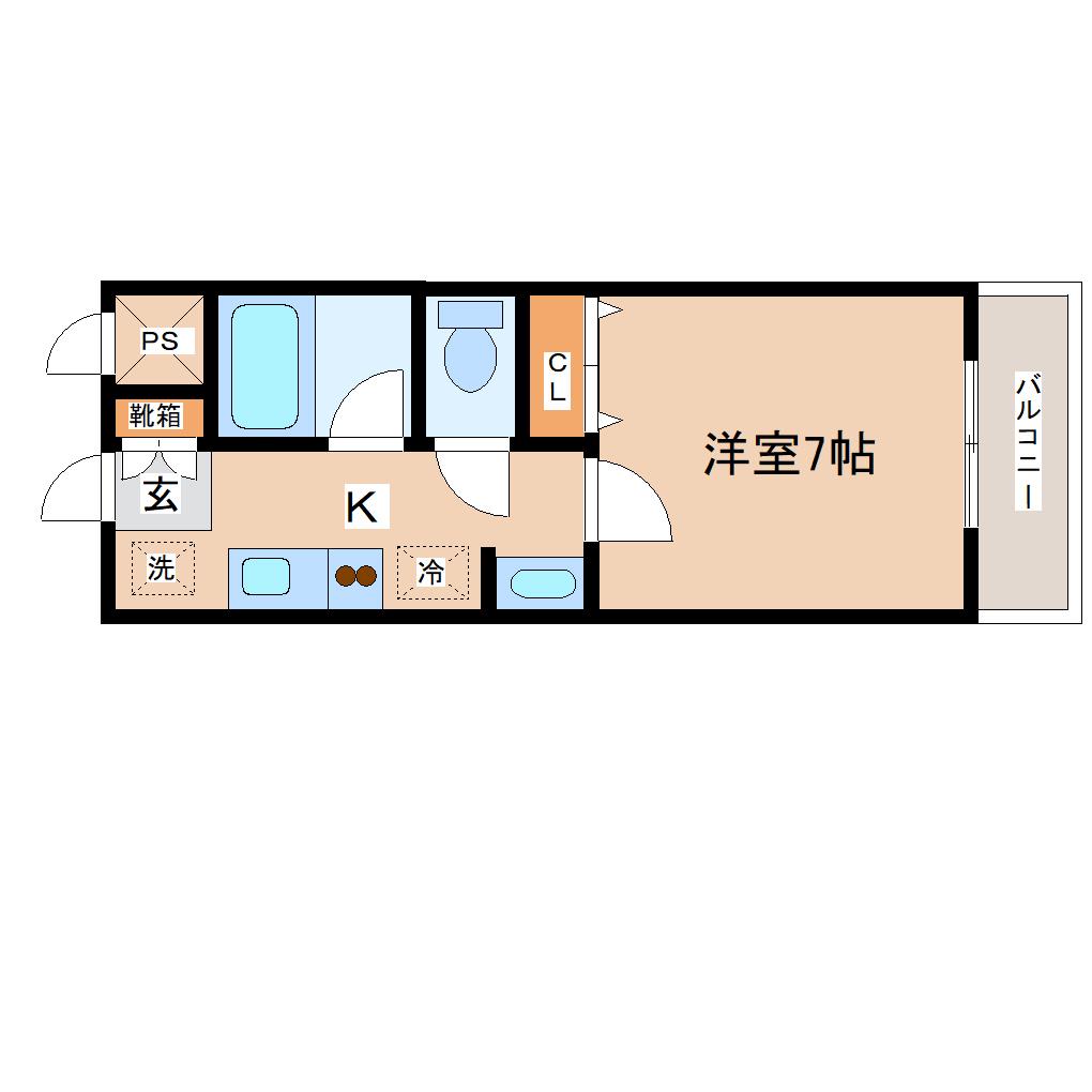 ゼルコバ宮町(1K/1階)の間取り写真