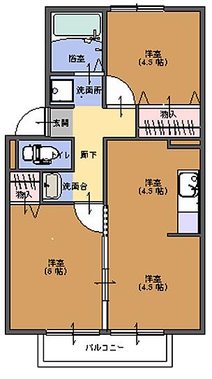 プレジール恩田(2LDK/2階)の間取り写真