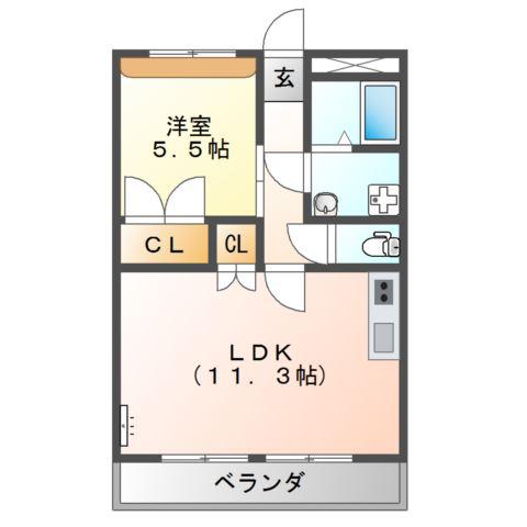 リブ・コスモス(1LDK/2階)の間取り写真