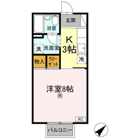 セジュール21 A(1K/2階)の間取り写真