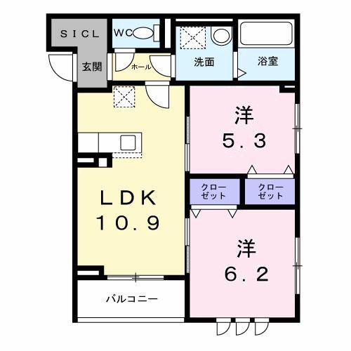 グランリヴェール建石町(2LDK/2階)の間取り写真