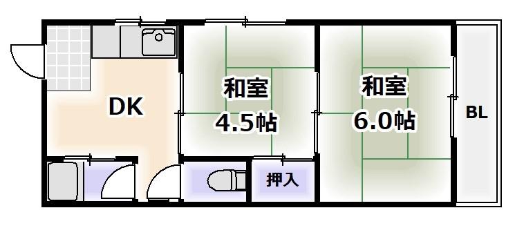 清月マンション(2DK/2階)の間取り写真