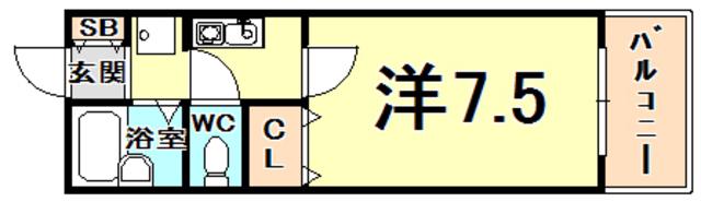 セジュール西宮今津(1K/2階)の間取り写真