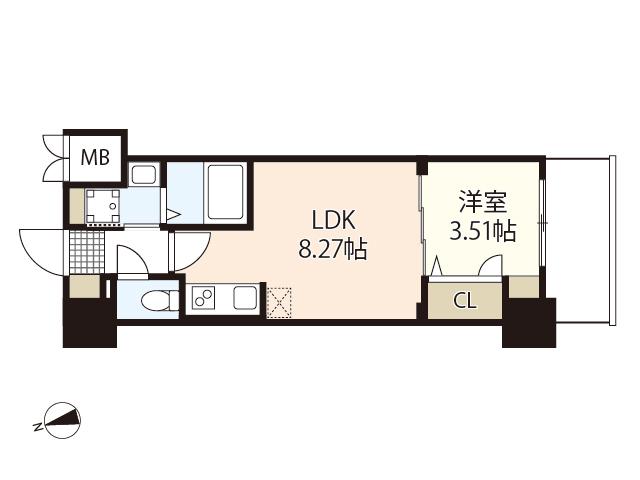 S-RESIDENCE観音公園ALORIA(1LDK/3階)の間取り写真