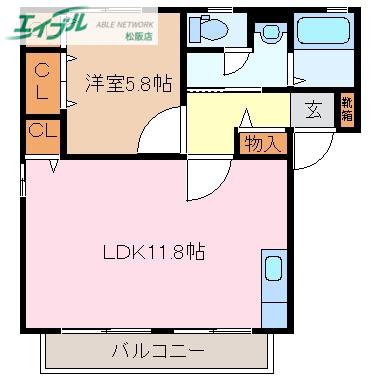 ハートフル(1LDK/2階)の間取り写真