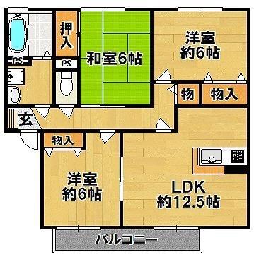 トワイライトB棟(3LDK/2階)の間取り写真