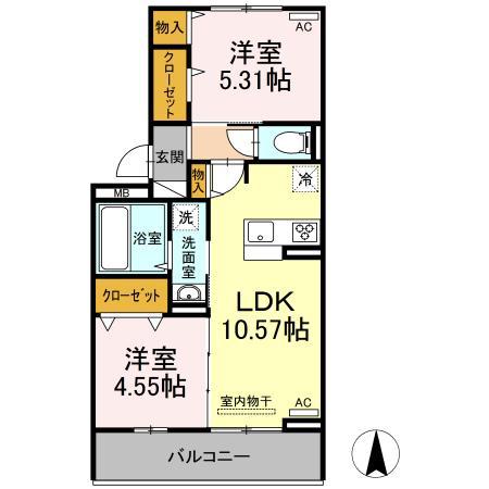 アピリシティ(2LDK/3階)の間取り写真