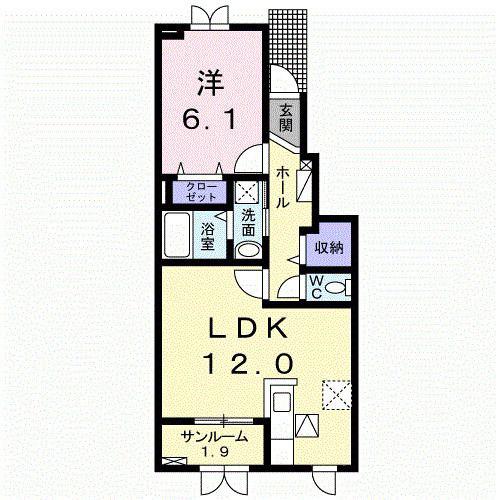 リブレ守護町B(1LDK/1階)の間取り写真