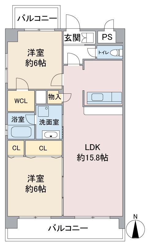 カシータス城下(2LDK/4階)の間取り写真