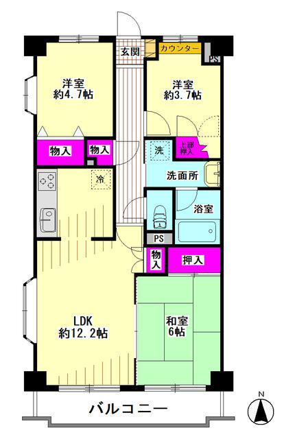 エンゼルハイム大鳥居第10(3LDK/7階)の間取り写真