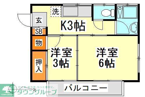 草加小川ハイツ(2K/2階)の間取り写真