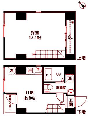 横浜レジデンス(1LDK/8階)の間取り写真