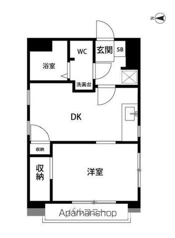 二葉ビル(1DK/6階)の間取り写真