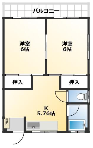 矢島荘(2K/1階)の間取り写真