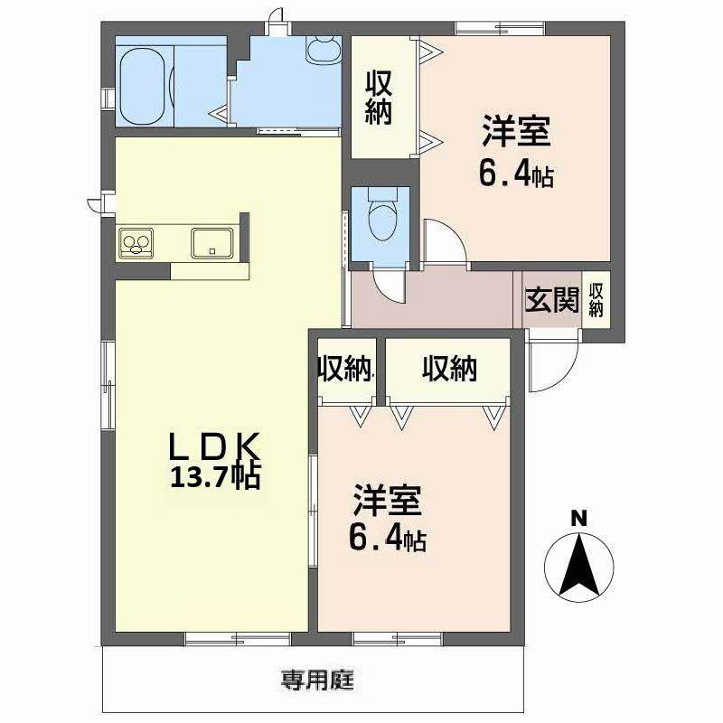 CASA BELLA NOZATO C棟(2LDK/1階)の間取り写真