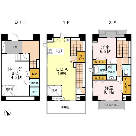 密柑山レジデンス(2SLDK/1階)の間取り写真