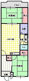 丸信リバーサイドコーポ2棟(2LDK/1階)の間取り写真