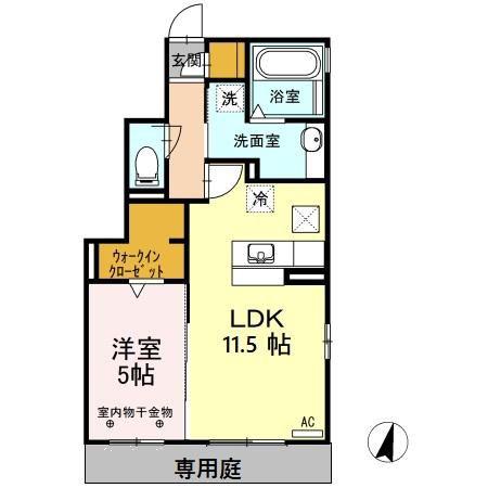 グリーンハイツ八坂東(1LDK/1階)の間取り写真