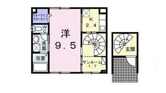 グランドール コルソB棟(1K/2階)の間取り写真